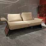 Luxury Light Beige Fabric Reclining Sofa Set with Natural Wood Veneer Armrests & Solid Wood Base